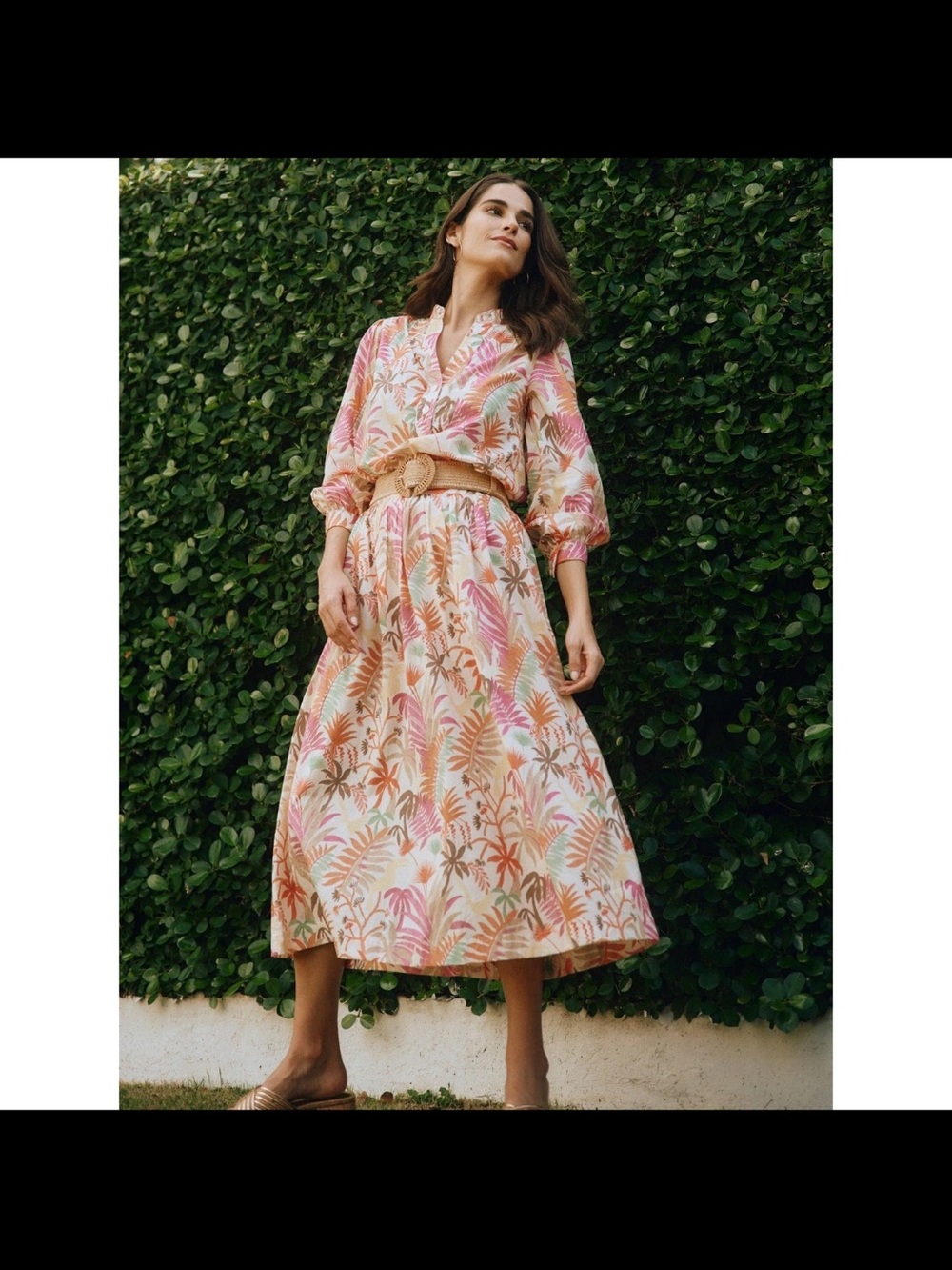 J. McLaughlin Jungle Melody Midi Skirt Tropical Floral Cotton  6 missing belt